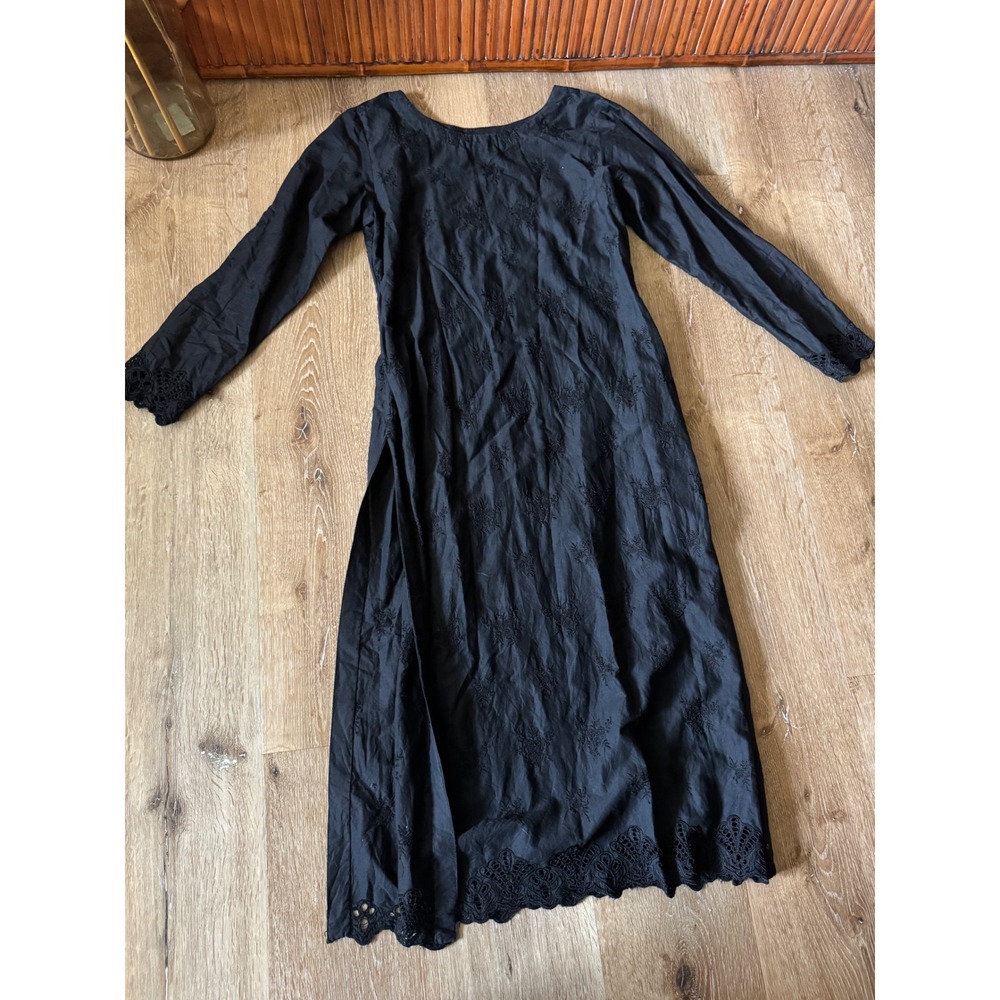 Black Eyelet Embroidered Long Sleeve Maxi Slit Dress Size M/L